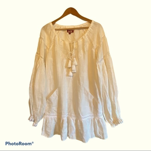 Inna Lee gorgeous white‎ linen dress /cover up w pockets gold tassels oversized